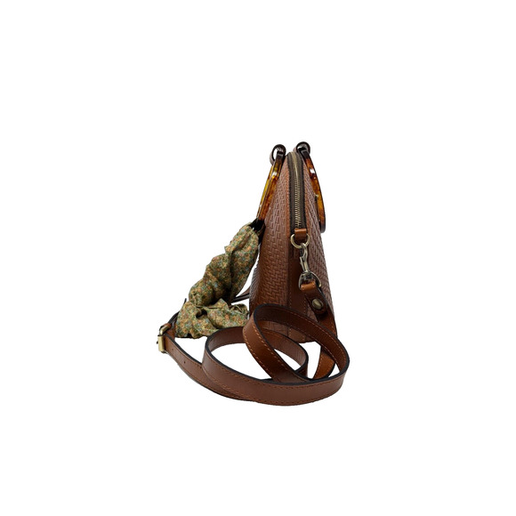 Patricia Nash Purse Brown Leather Meldola Dome Satchel with Scarf Dust Bag - Picture 12 of 16